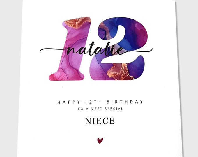 12th Birthday Card Personalised Granddaughter Daughter Sister Niece