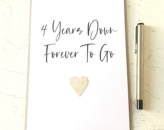 4th Anniversary Card Linen Wedding Anniversary 4 Years Down Him Husband Her Wife Daughter Son Couple Budget Range