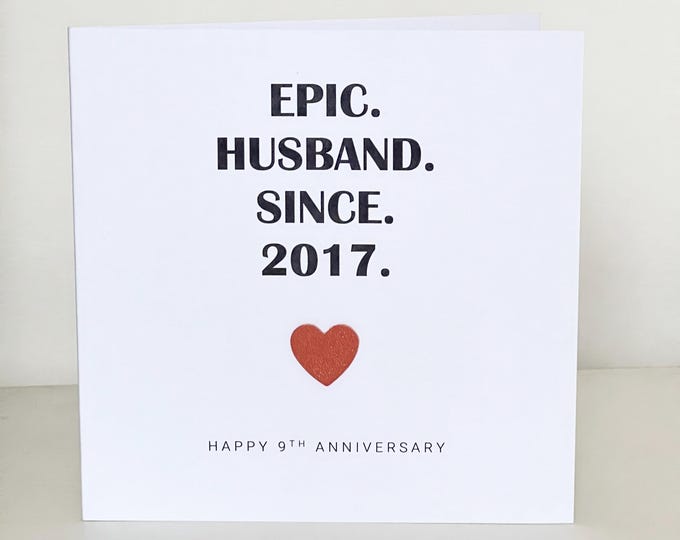 9th Wedding Anniversary Card Leather Copper Heart