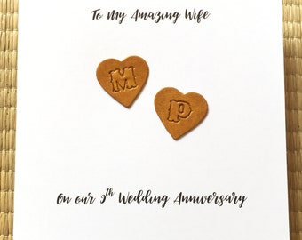 Personalised 9th Wedding Anniversary Card Leather Anniversary Caramel Hearts Handmade