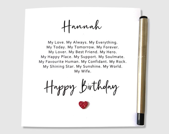 Personalised Wife Birthday Card Poem Leather Birthday Card - BWP7946