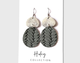 Leather Teardrop Earrings Seafoam Green and Metallic Silver with Stainless Steel Hooks