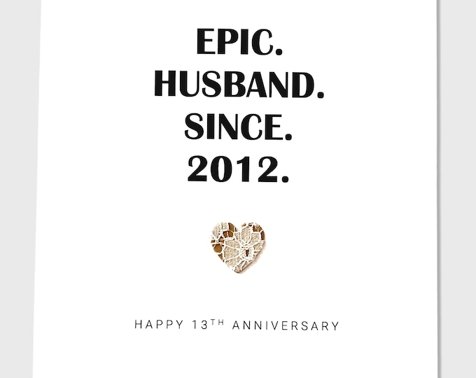 13th Wedding Anniversary Card Lace Anniversary Epic Husband Wife Him Her Handmade UK