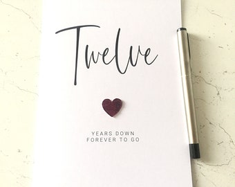 Twelve Years Down 12th Wedding Anniversary Card Silk Anniversary Wife Husband Him Her