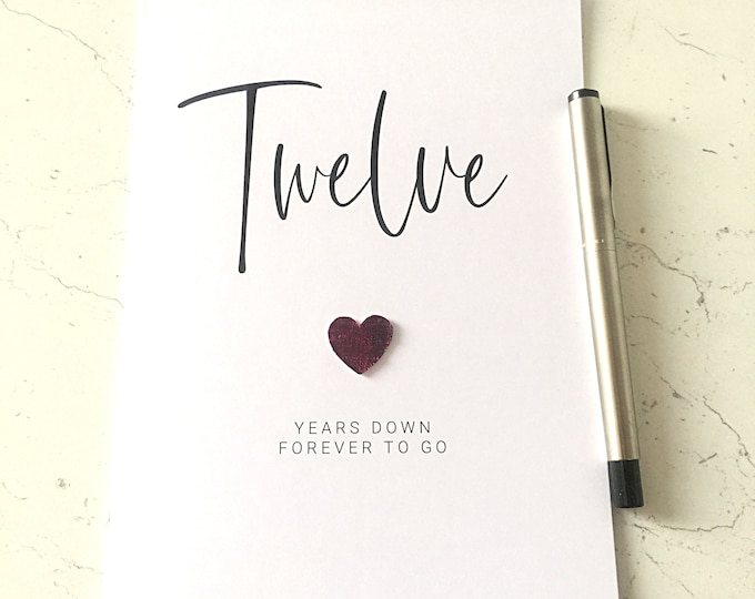 Twelve Years Down 12th Wedding Anniversary Card Silk Anniversary Wife Husband Him Her
