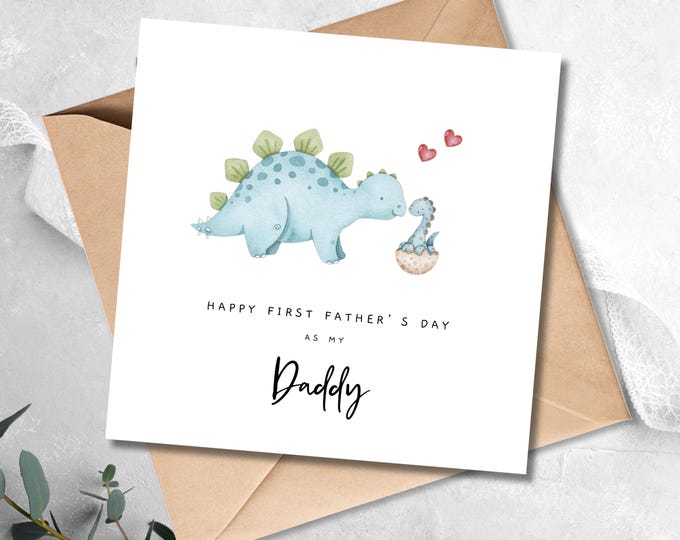 1st Fathers Day Card Daddy, Blue Dinosaur