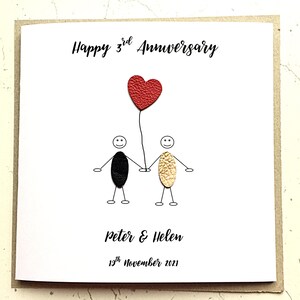 Carte personnalisée 3e anniversaire de mariage en cuir Little People