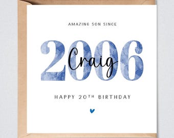 20th Birthday Card Son, Personalised 2006, Grandson Brother Nephew Him