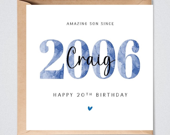 20th Birthday Card Son, Personalised 2006, Grandson Brother Nephew Him