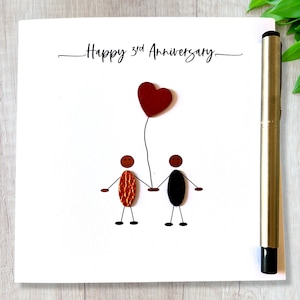 Carte d'anniversaire de mariage en cuir pour le 3e anniversaire d'un couple ethnique