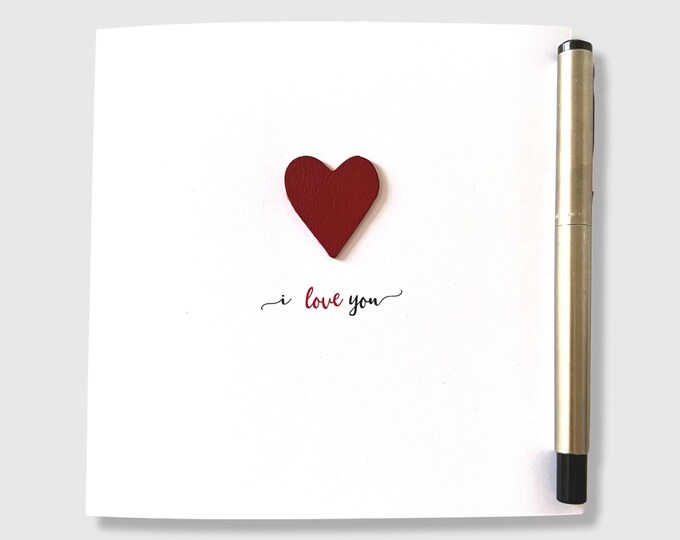 Valentines Day Card I Love You Leather Heart Anniversary Card
