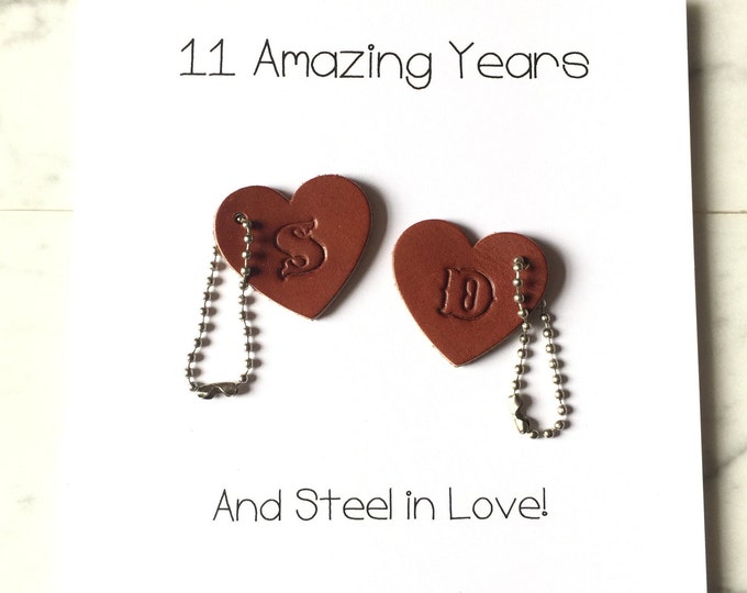 11th Wedding Anniversary Card Steel Anniversary Personalised Key Chains Keyrings Charm