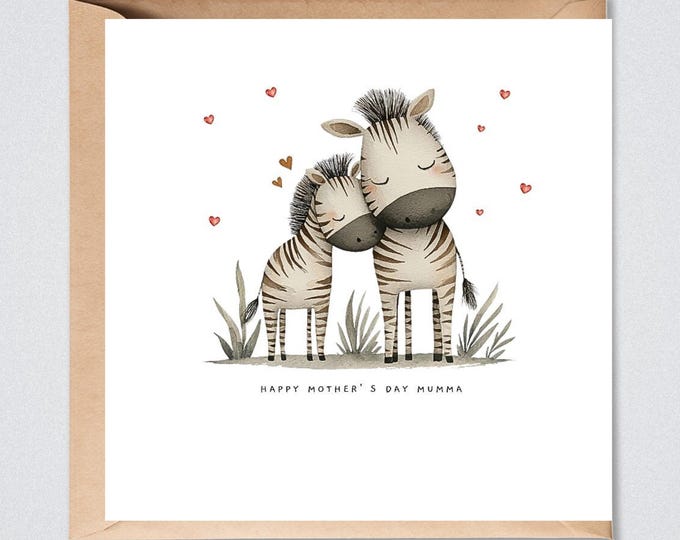 Mother's Day Card, Mumma & Baby Zebra