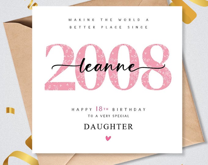 Personalised 18th Birthday Card, 2008 Daughter Granddaughter Niece