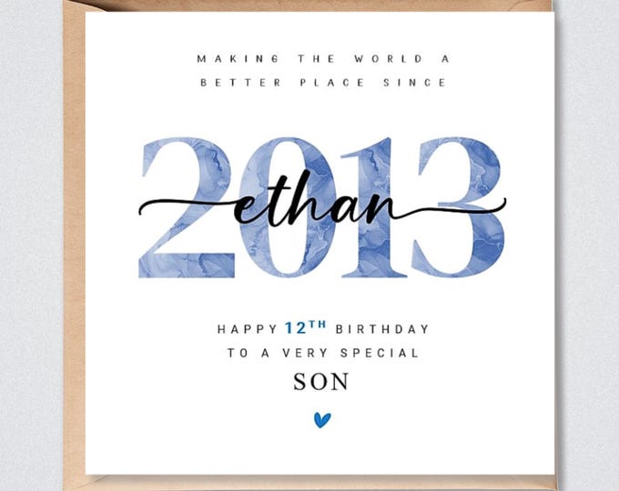 Personalised 12th Birthday Card, 2013, Son, Grandson, Nephew, Godson