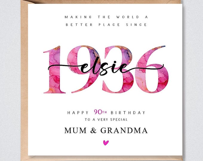 Personalised 90th Birthday Card, Mum Grandma Auntie Wife