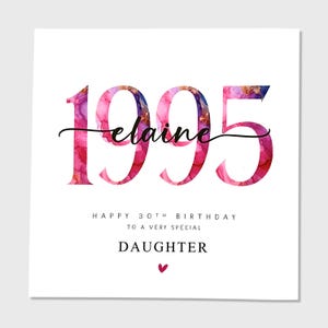 Carte 30e anniversaire 1995 Fille Petite-fille Sœur Nièce Tante Amie