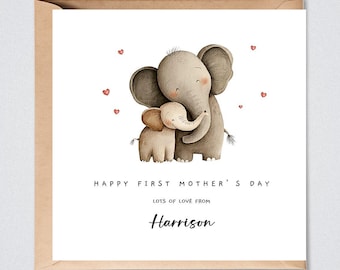 Personalised First 1st Mother's Day Card, Mother & Baby Elephant