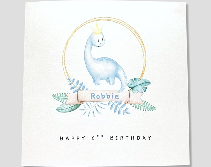 Personalised 6th Birthday Card Blue Dinosaur - Ages 1-10