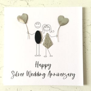 Silver Wedding Anniversary Card 25th Anniversary Little People Him Her Couple