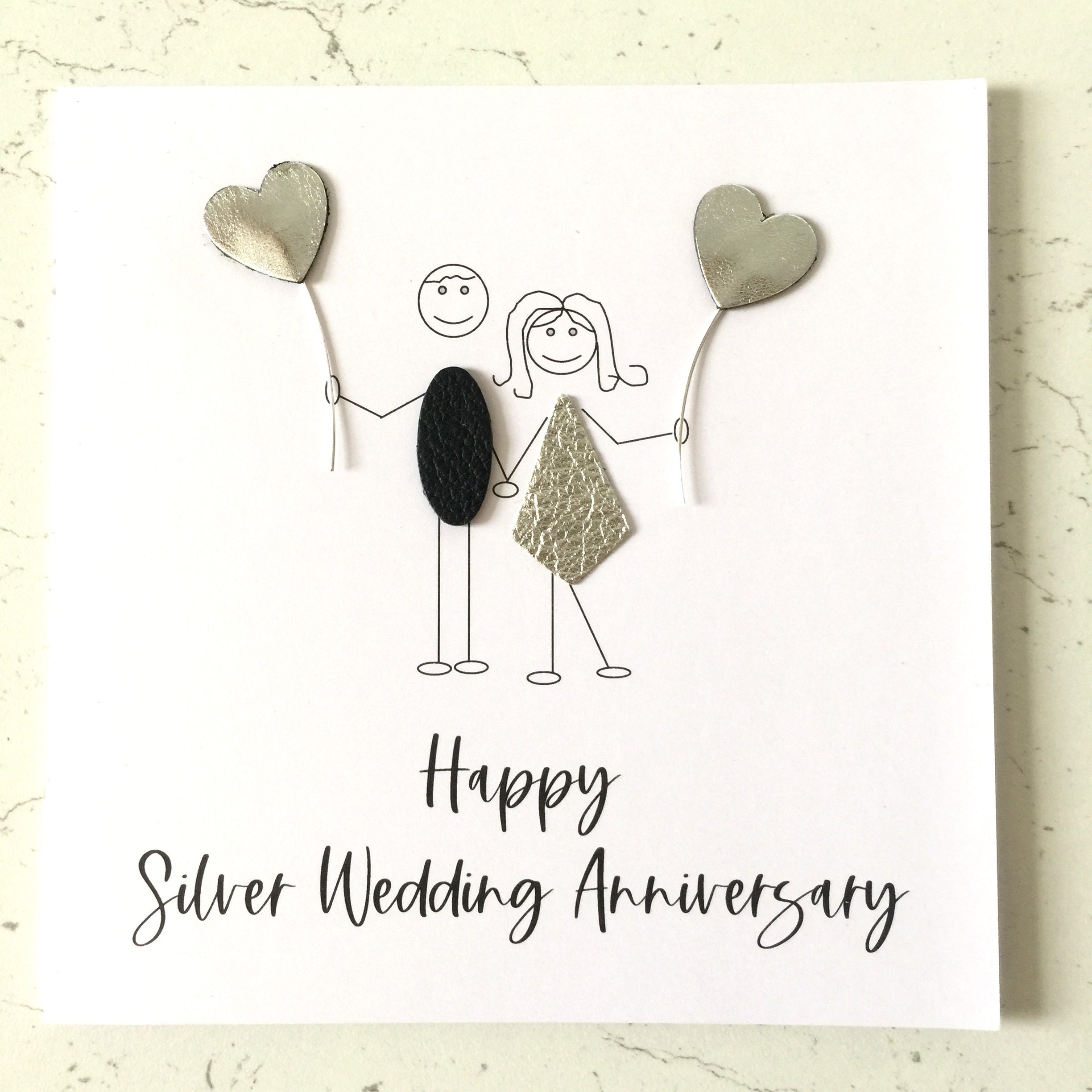 Silver Wedding Anniversary Card 25th Anniversary Little People Him
