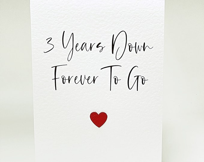 3 Years Down 3rd Wedding Anniversary Card Leather Anniversary Wife Husband Him Her