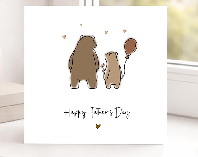 Fathers Day Card, Brown Papa and Child Bear