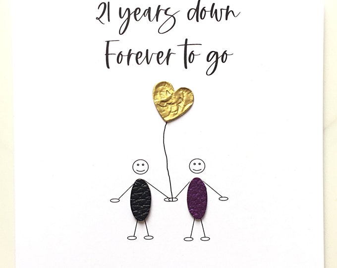 21 Years Down Forever To Go Anniversary Card 21st Brass Wedding Anniversary Wife Husband Him Her