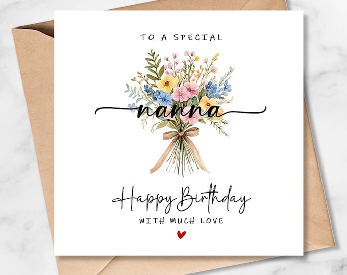 Nanna Birthday Card, Meadow Flowers Bouquet
