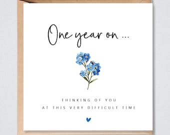 Condolence Card, Sympathy, One Year On, Forget Me Not