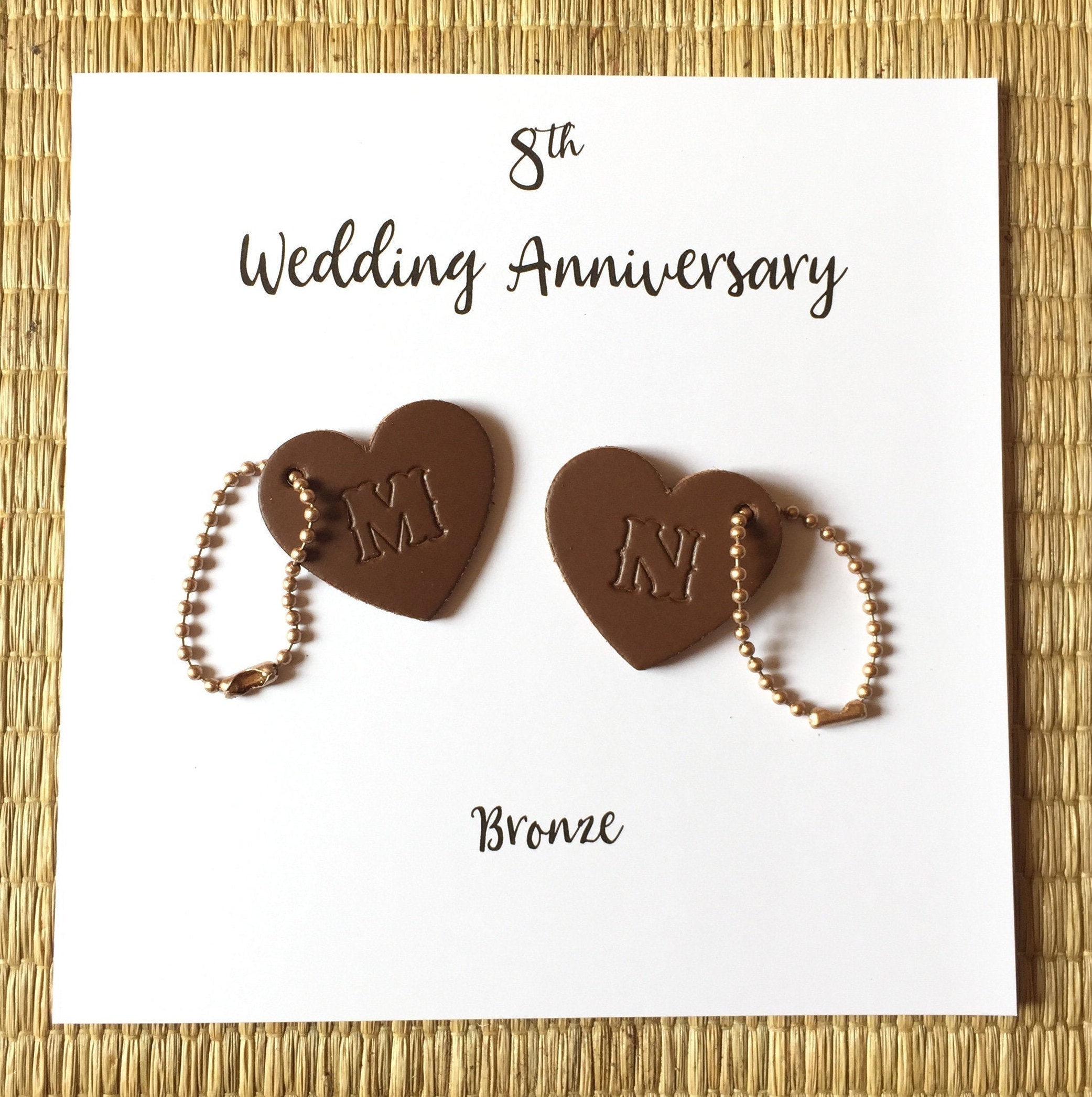 8th Wedding Anniversary Card Personalised Bronze Anniversary Key Rings