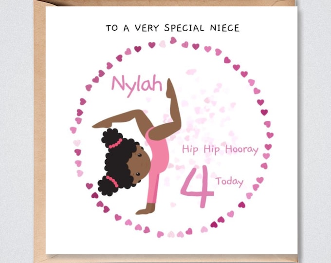 Personalised 4th Birthday Card for Her, Gymnast Any Age