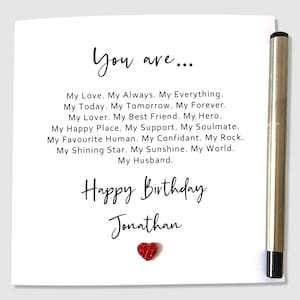 Carte d'anniversaire de mari Carte d'anniversaire en cuir avec poème personnalisé - BHP7949