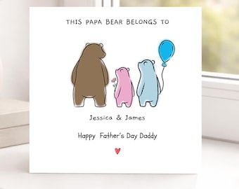 Personalised Fathers Day Card, Brown Papa Bear and Two Bear Cubs
