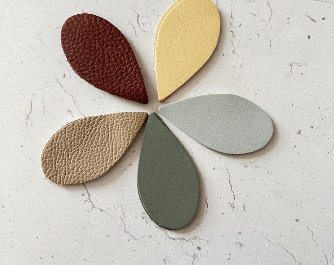 Leather Teardrop Earring Blanks 10 pcs shapes Brown Mid Grey Beige Sand Light Grey A2-725