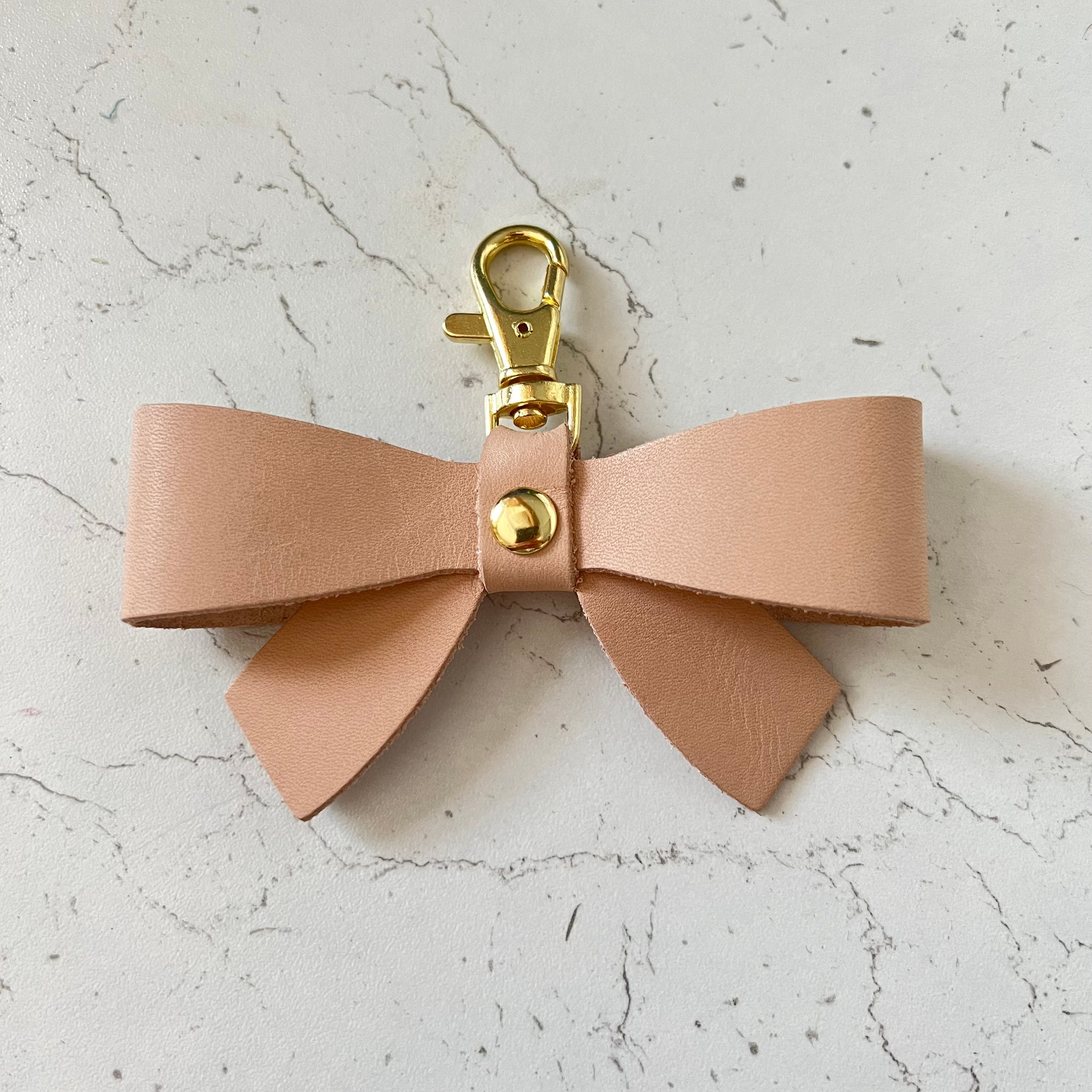 Handcrafted Vachetta Leather Bow Bag Charm Natural Vachetta 