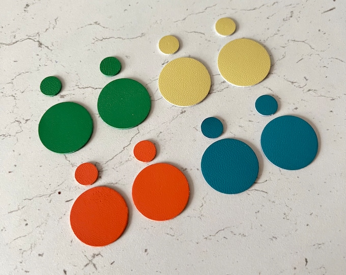 10mm 25mm Leather Circles 16 pcs Disc Shapes Blue Green Yellow Orange