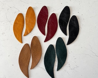 Leather Teardrop Earring Blanks, Feathered Shapes, 85mm, 10 pcs