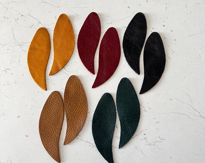 Leather Teardrop Earring Blanks, Feathered Shapes, 85mm, 10 pcs