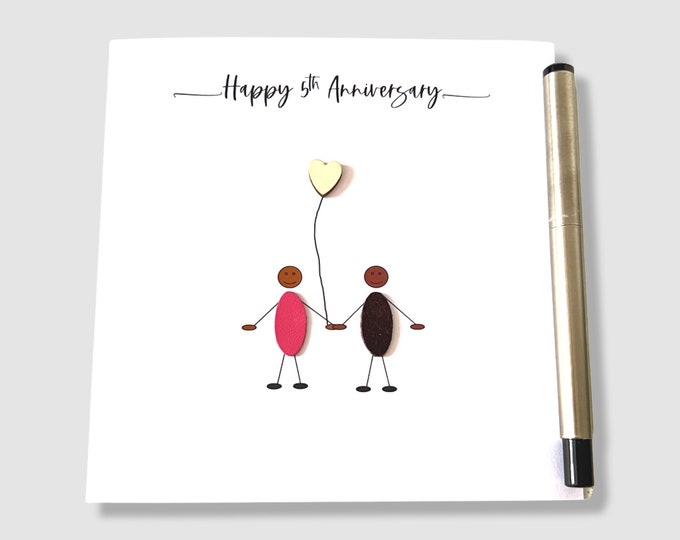 5th Wedding Anniversary Card Wood Anniversary Leather Faux Cork