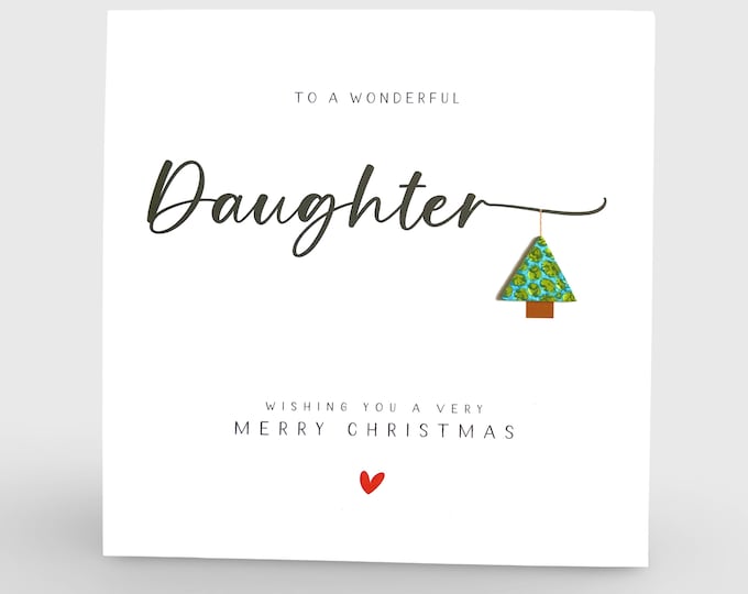 Daughter Christmas Card Leather Xmas Tree Bauble Card
