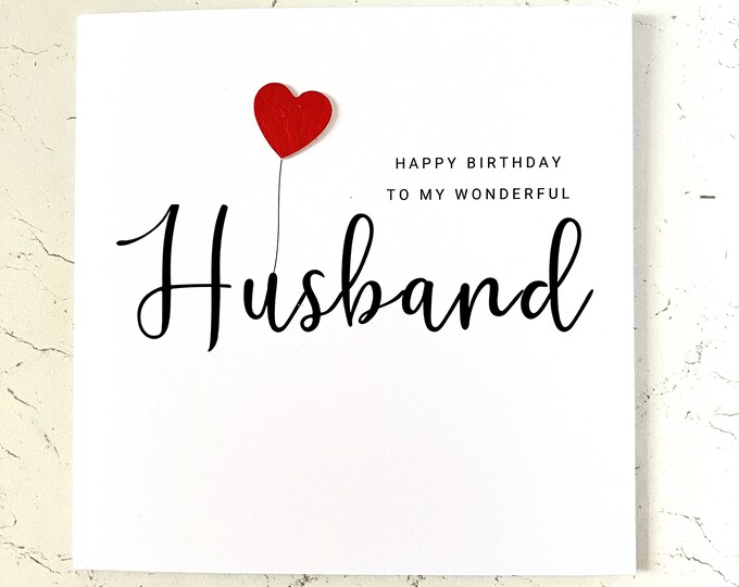 Birthday Card Husband Leather Vegan Faux Heart Premium Quality Card