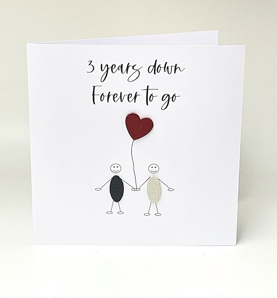 Handgemachte Karte „Happy 3rd Anniversary“ – Aus Weißer Baumwolle, 16x16 Cm, Mit Umschlag