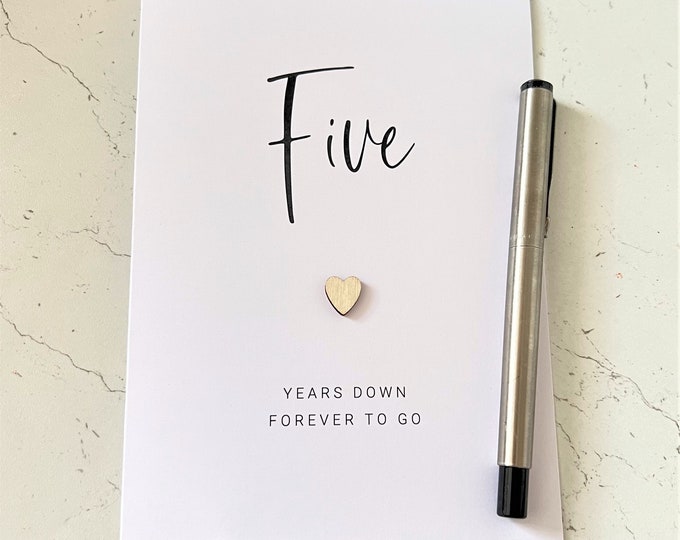5th Wedding Anniversary Card Five Years Down Wood Anniversary Him Her Husband Wife Couple