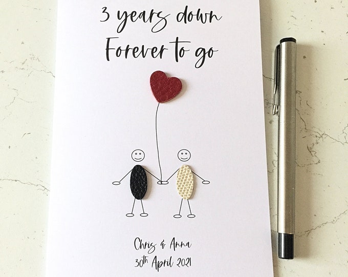 3rd Wedding Anniversary Card Personalised 3 Years Down Leather Anniversary