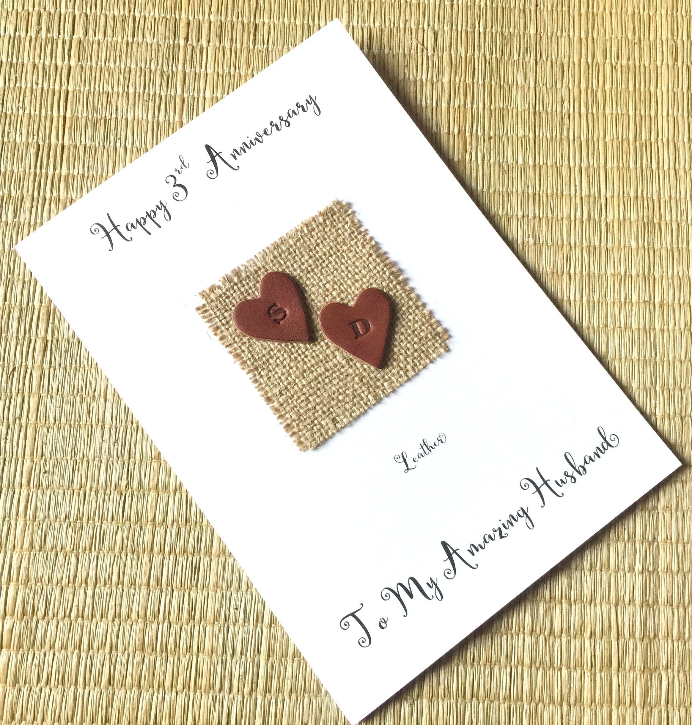 Personalised 3rd Wedding Anniversary Cards Leather