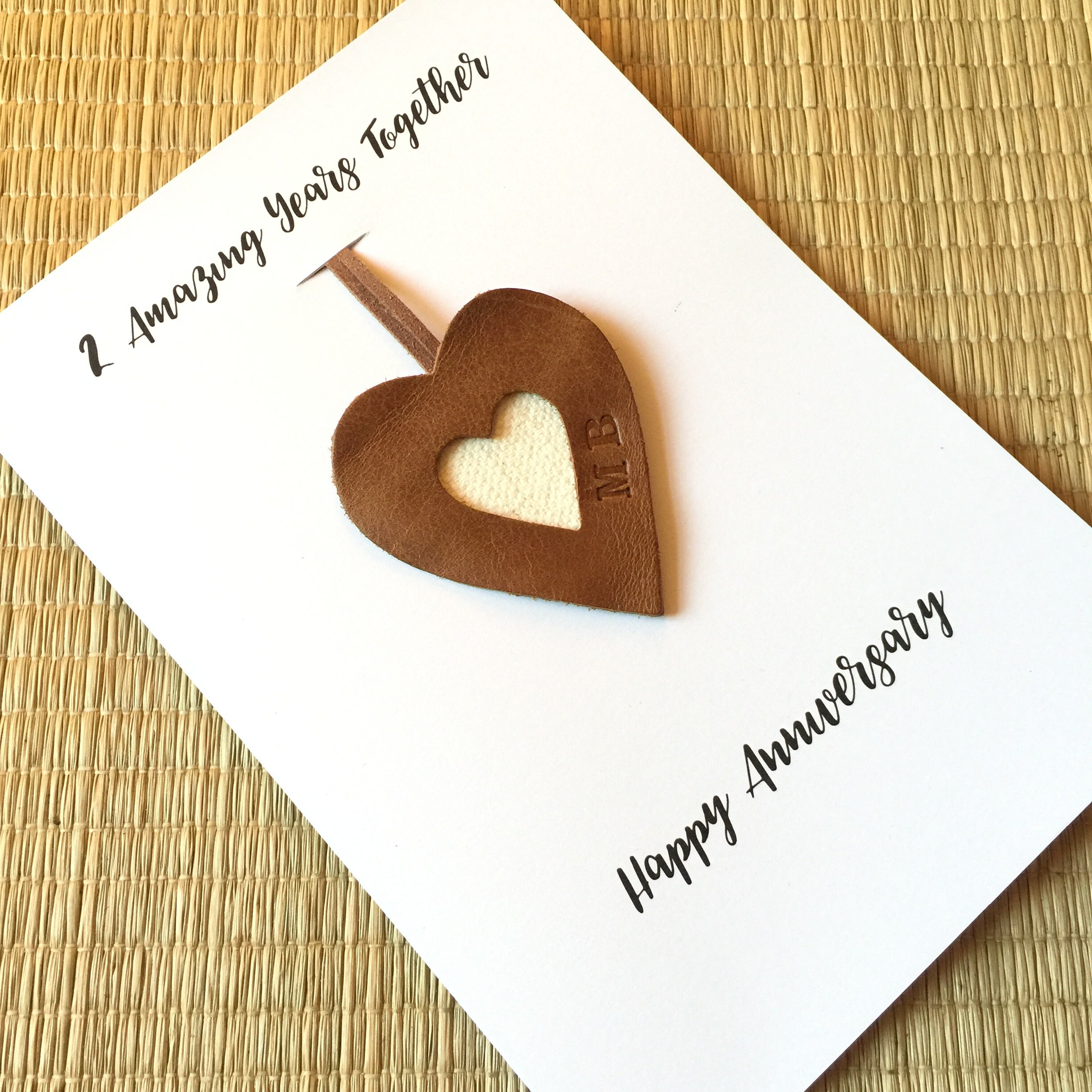 2nd Wedding Anniversary Card Personalised Leather Gift Cotton Anniversary Husband Wife Him Her