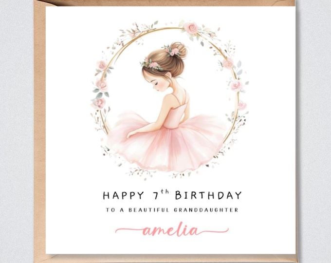 Personalised 7th Birthday Card for Her, Ballerina Any Age