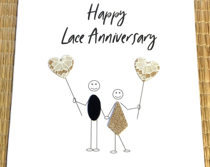 13th Wedding Anniversary Card Lace Anniversary Little People Stick Figures