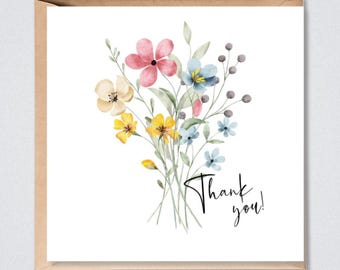 Thank You Card, Meadow Flowers Bouquet